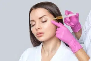Photo of a woman getting PRP injections near her eye